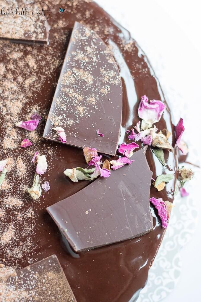 Gluten-Free Mocha Cake on a white cake stand