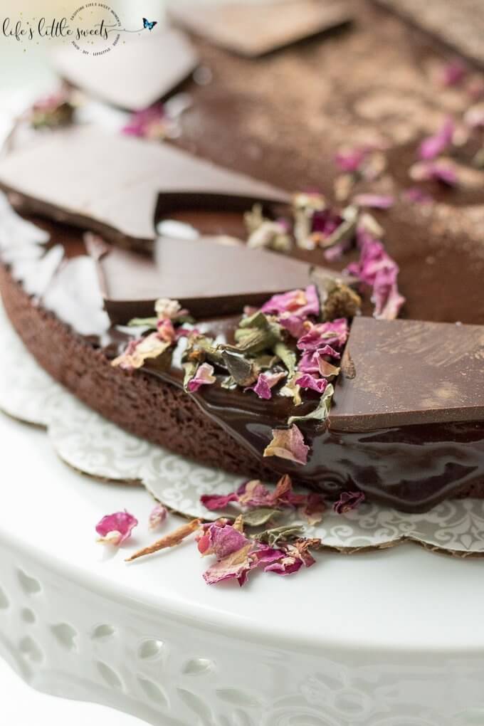 Gluten-Free Mocha Cake on a white cake stand