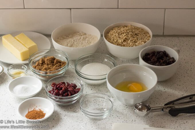 ingredients for Oatmeal Raisin Cranberry Cookies