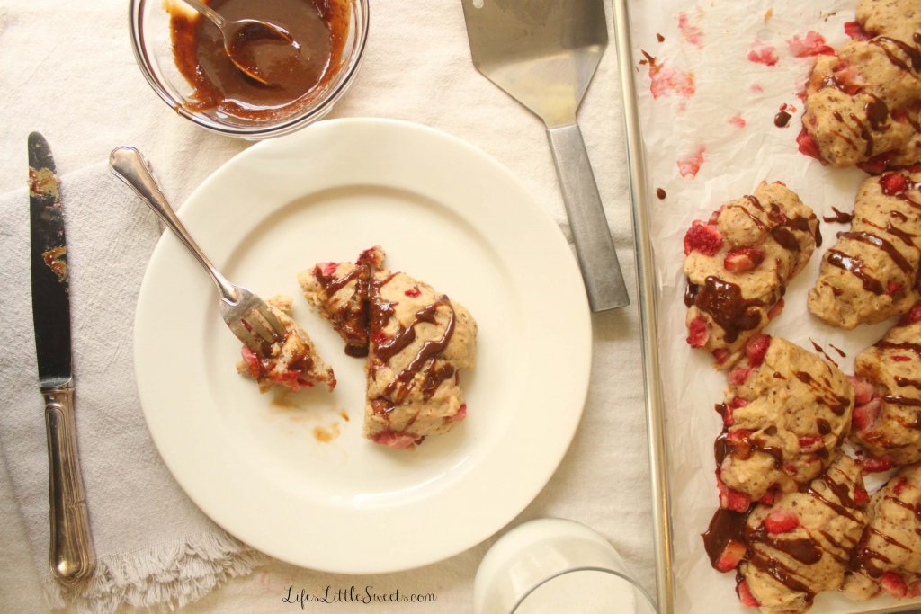 soft strawberry scones with a drizzle of coconut caramel sauce