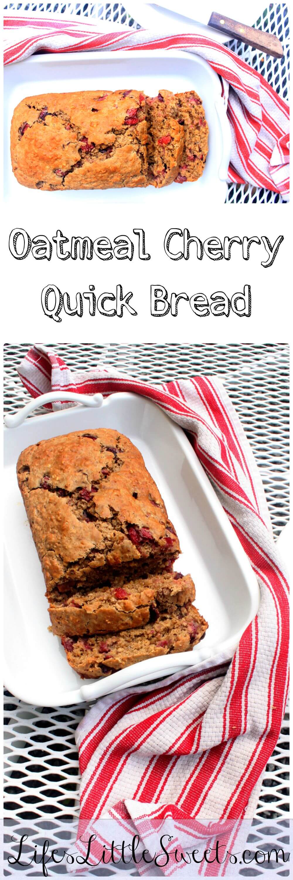 sliced Oatmeal Cherry Quick Bread in white tray