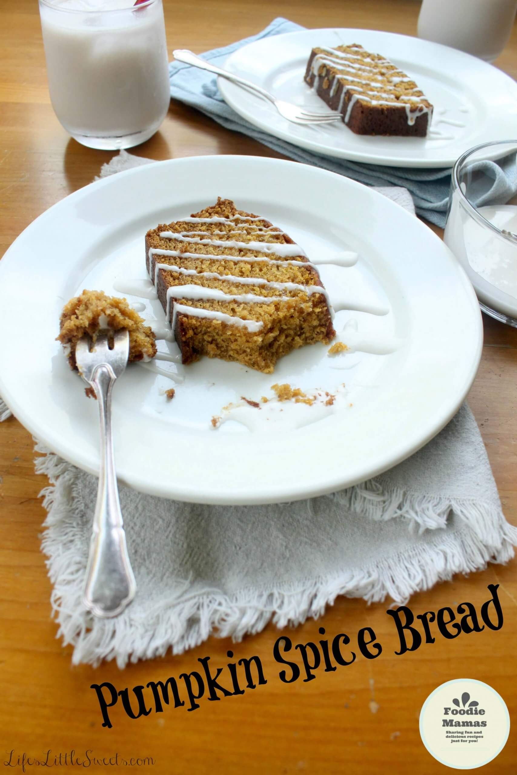 This Pumpkin Spice Bread on a white plate on a wood table