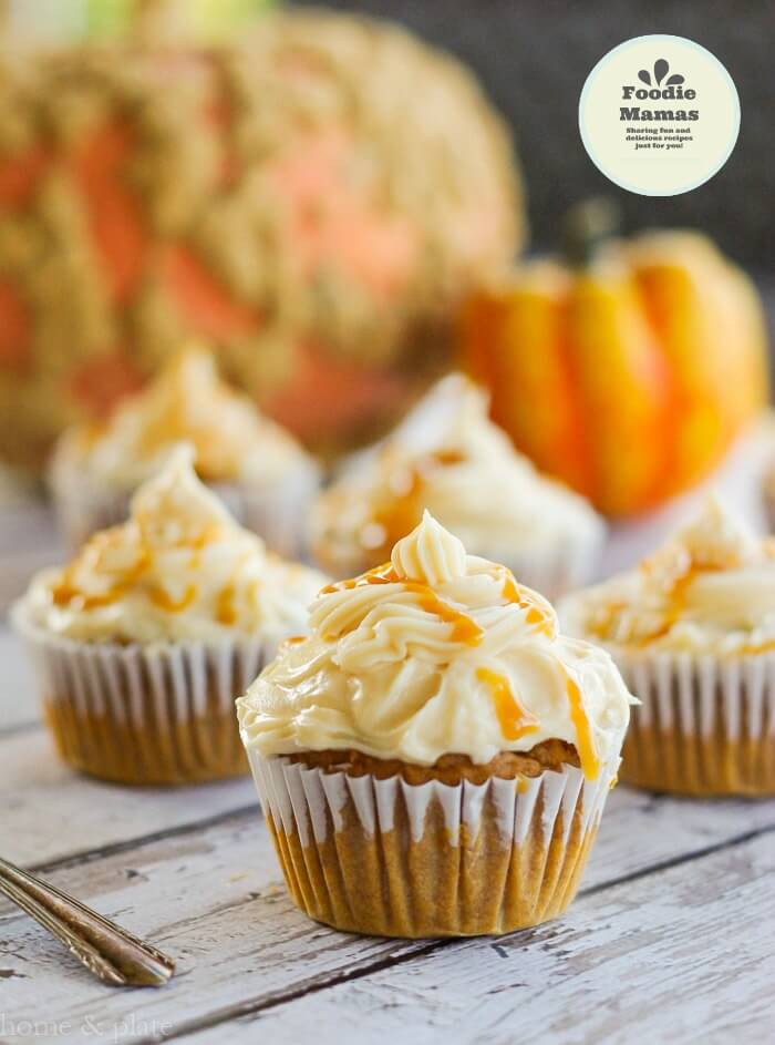 Harvest Pumpkin Cupcakes with a Salted Caramel Frosting from Home and Plate