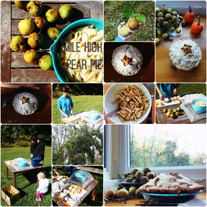 mile high pear pie square photo collage showing process