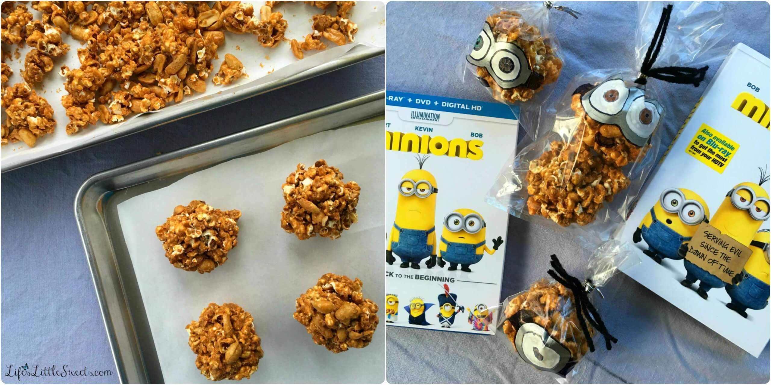 This easy and simple Caramel Popcorn Balls recipe has only 4 ingredients including homemade Dutch Oven Popcorn! Check out my full tutorial on illustrating the treat bags for the Caramel Popcorn Balls just like the Minions movie characters “Stuart,” “Kevin” and “Bob” within this post! Enjoy these Caramel Popcorn Balls during your #MinionsMovieNight! #MinionsMovieNight #ad #CollectiveBias