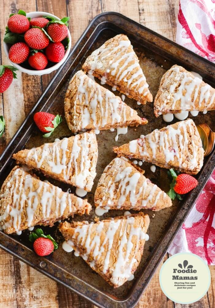 Whole Wheat Strawberry Ricotta Scones with a Lemon Glaze from Ali at Home and Plate