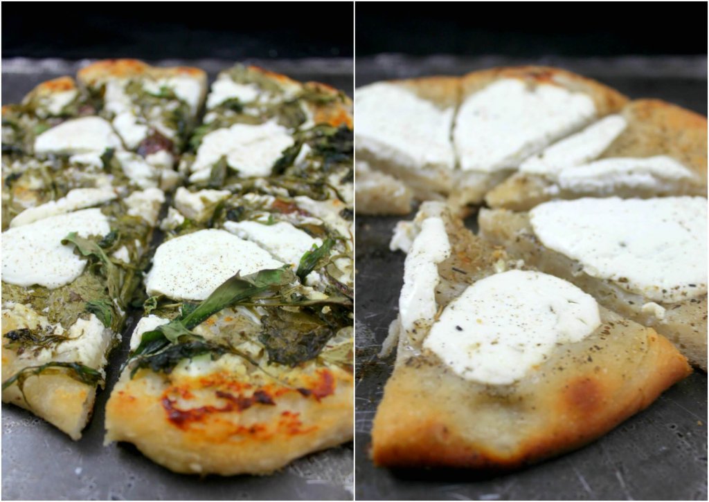 2 kinds of 5-Ingredient White Pizza sliced