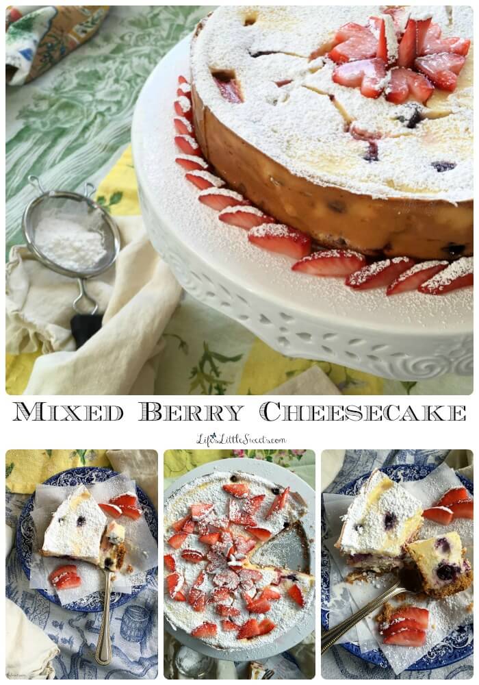 Creamy and delicious, this Mixed Berry Cheesecake is filled with berries with a homemade graham cracker crust. Let this traditional cheesecake be the decadent dessert on your table!