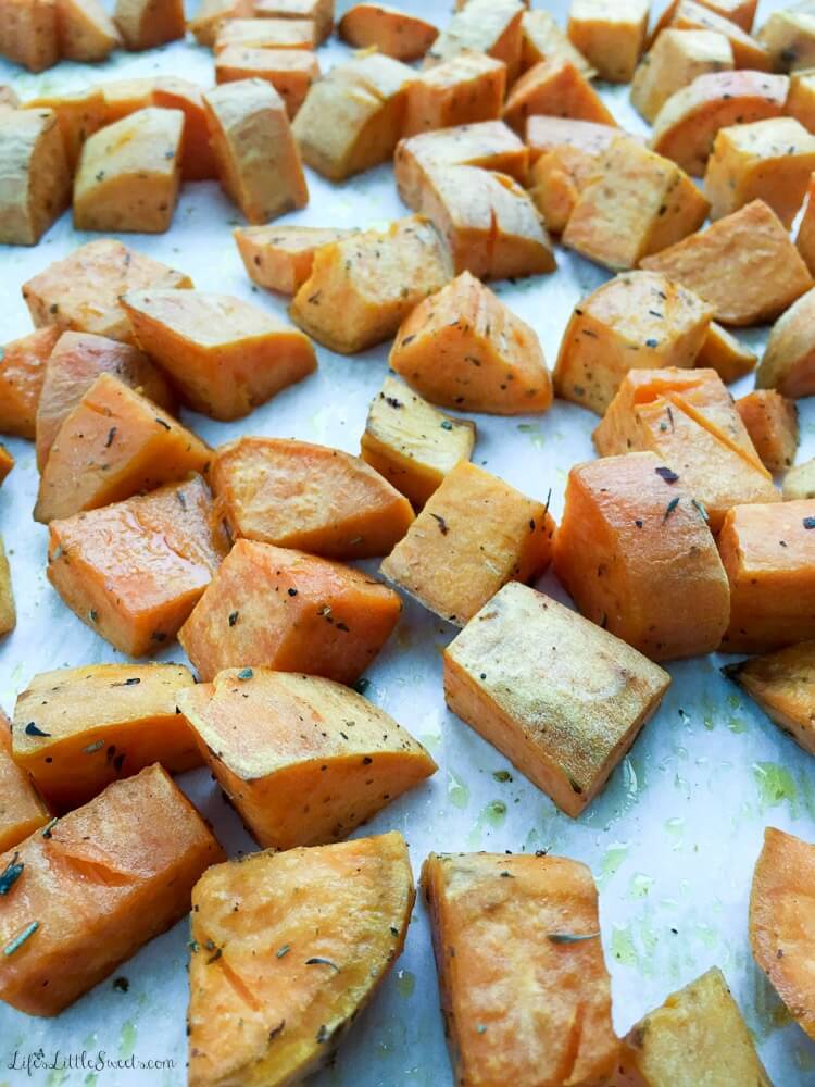 With only 5 ingredients - Herbes de Provence Roasted Sweet Potatoes are a simple & delicious way to enjoy sweet potatoes; they are seasoned with aromatic Herbes de Provence make the perfect side dish to compliment any meal!