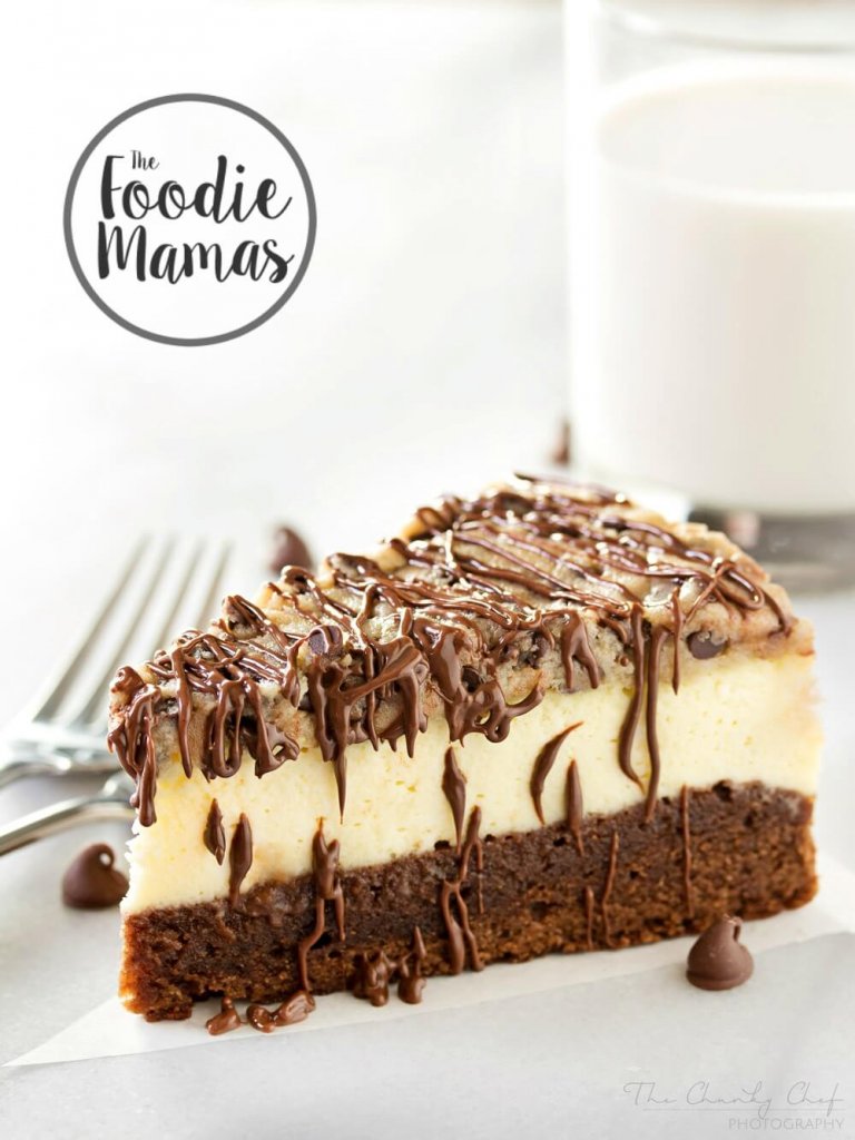 Brownie Bottom Cookie Dough Cheesecake from Amanda at The Chunky Chef #FoodieMamas