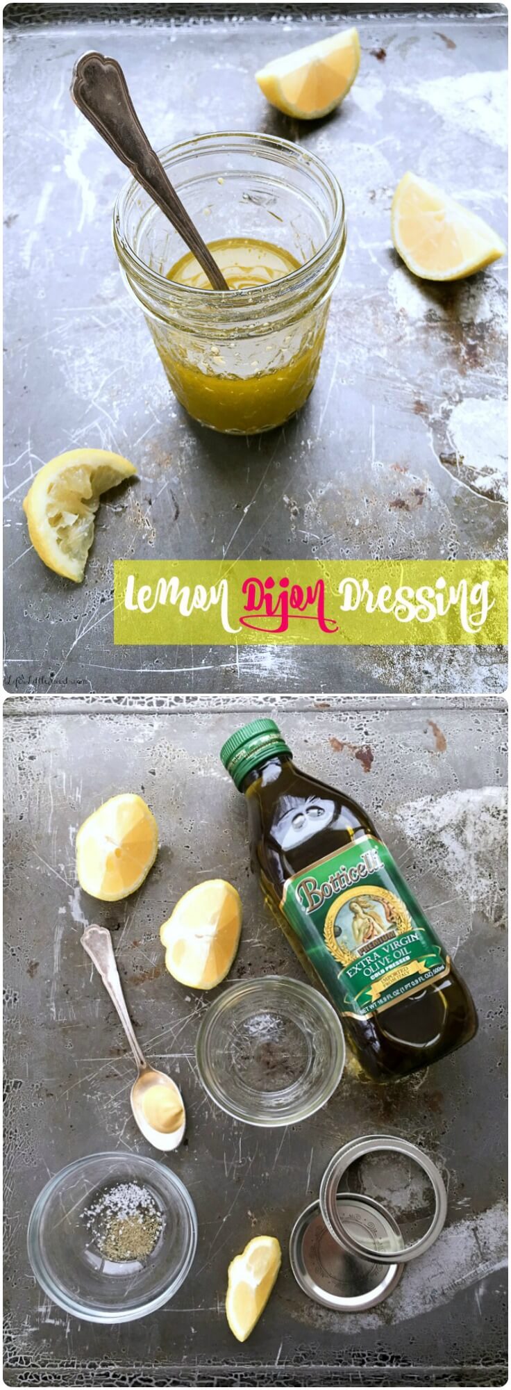 Lemon Dijon Dressing is easy as 1-2-3! Make this simple, 5-ingredient, mason jar salad dressing or marinade and you will think twice (or not at all!) about store-bought salad dressing again!