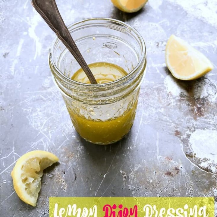 Lemon Dijon Dressing is easy as 1-2-3! Make this simple, 5-ingredient, mason jar salad dressing or marinade and you will think twice (or not at all!) about store-bought salad dressing again!