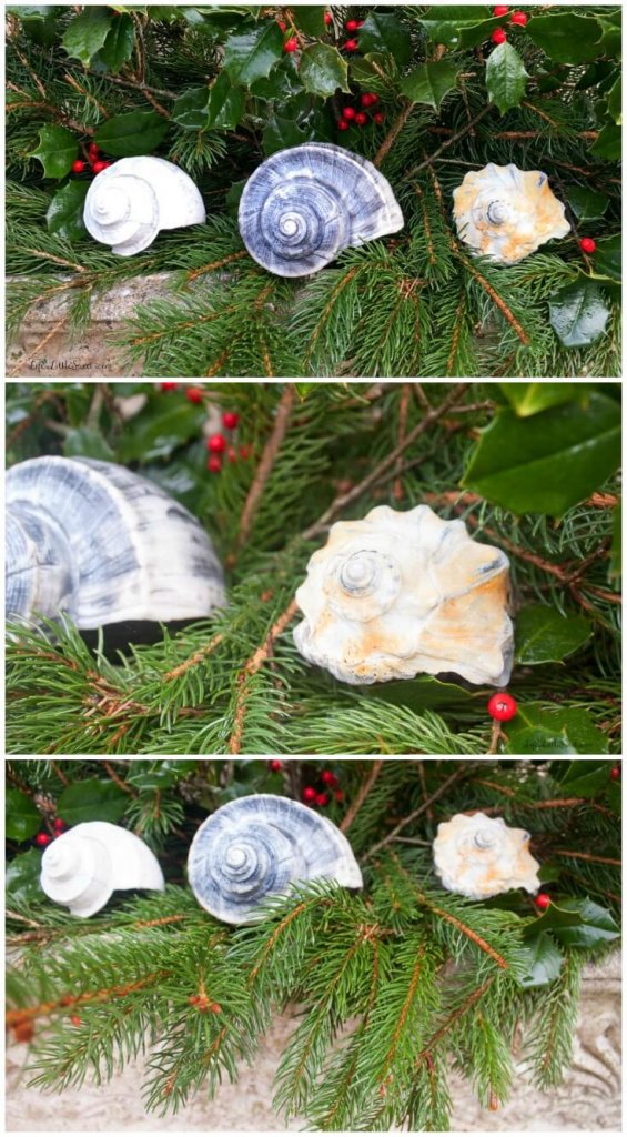 Seashell Winter Planters are a great, natural way to brighten up the outdoors around your home through those long winter months! Using seashells collected over the years, pine & holly branches from around the yard - this DIY decorating idea is also budget-friendly being absolutely free! Let those sweet seashells bring reminders of the fabulous Summer to come.