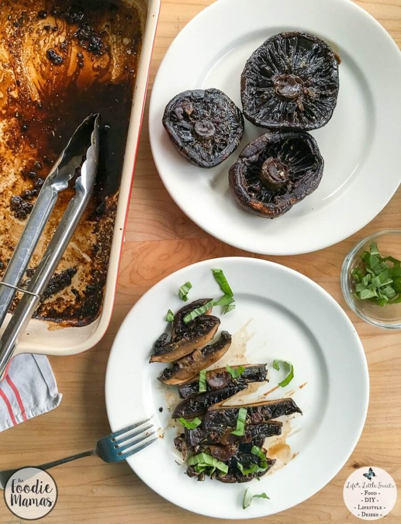 Balsamic Marinated Baked Portobello Mushrooms #FoodieMamas | Life's Little Sweets - Balsamic Marinated Baked Portobello Mushrooms are a flavorful and meaty accompaniment to dinner or a tasty topping over salad! Check out all 9 recipes in the #FoodieMamas Delicious Mushroom Recipe Roundup!