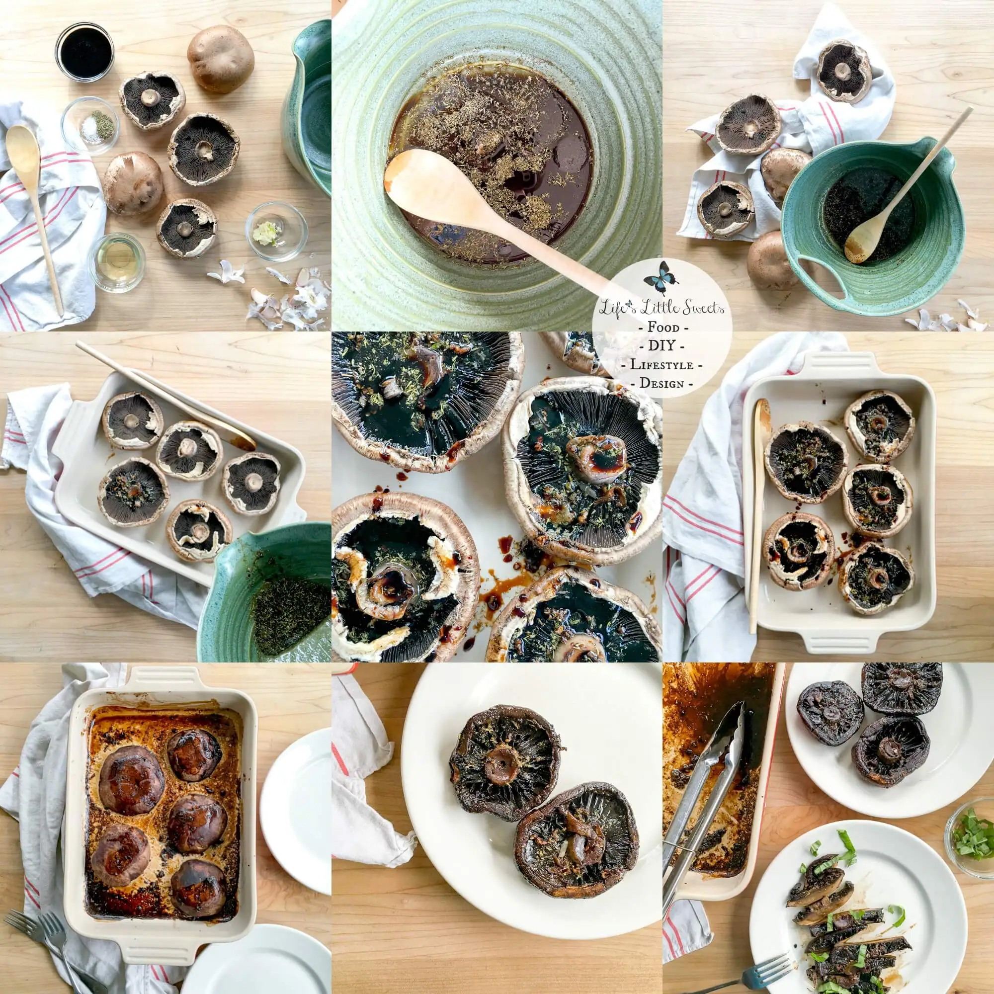 Balsamic Marinated Baked Portobello Mushrooms #FoodieMamas | Life's Little Sweets - Balsamic Marinated Baked Portobello Mushrooms are a flavorful and meaty accompaniment to dinner or a tasty topping over salad! Check out all 9 recipes in the #FoodieMamas Delicious Mushroom Recipe Roundup!