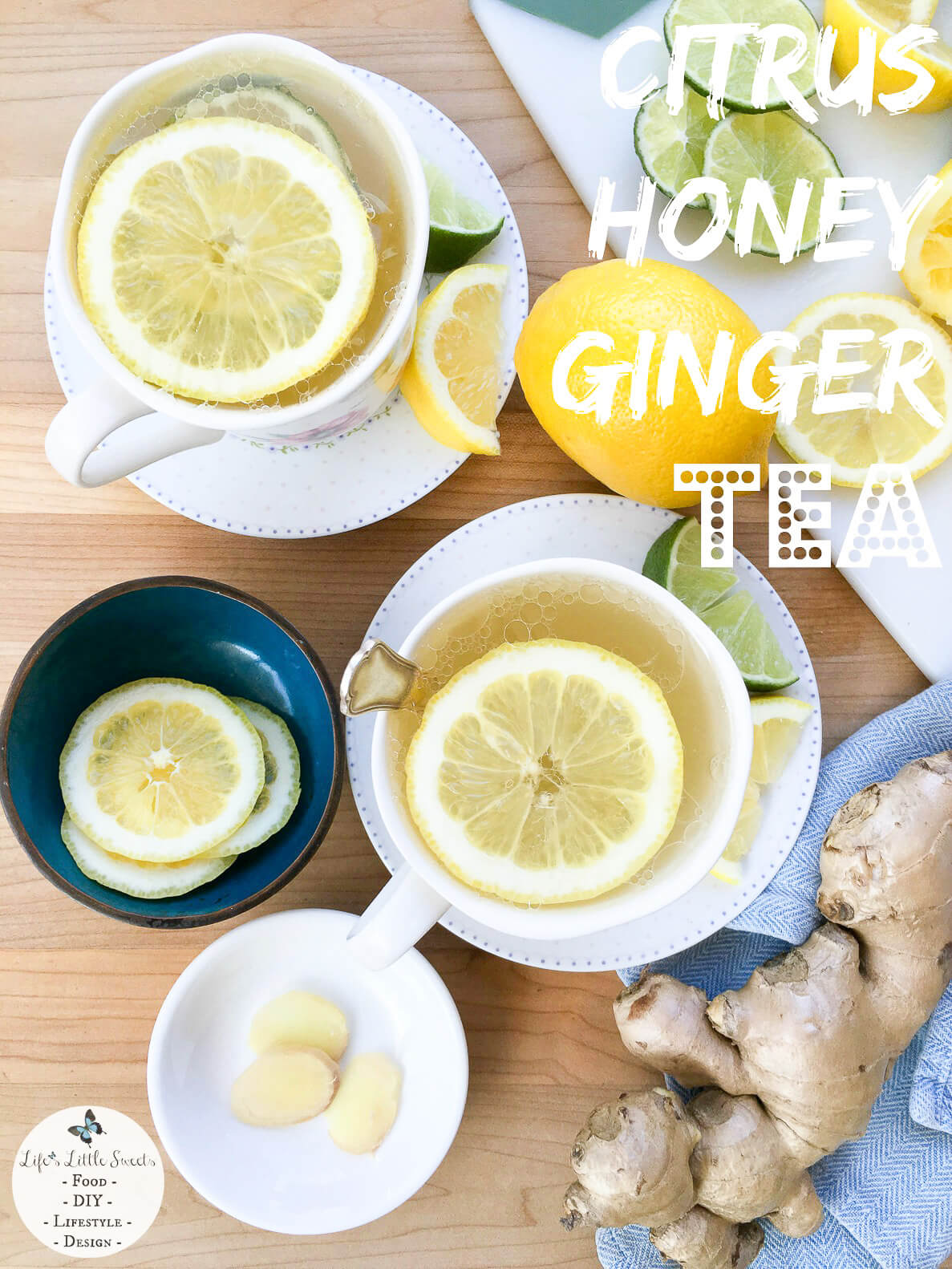 overhead view of Citrus Honey Ginger Tea in tea cups