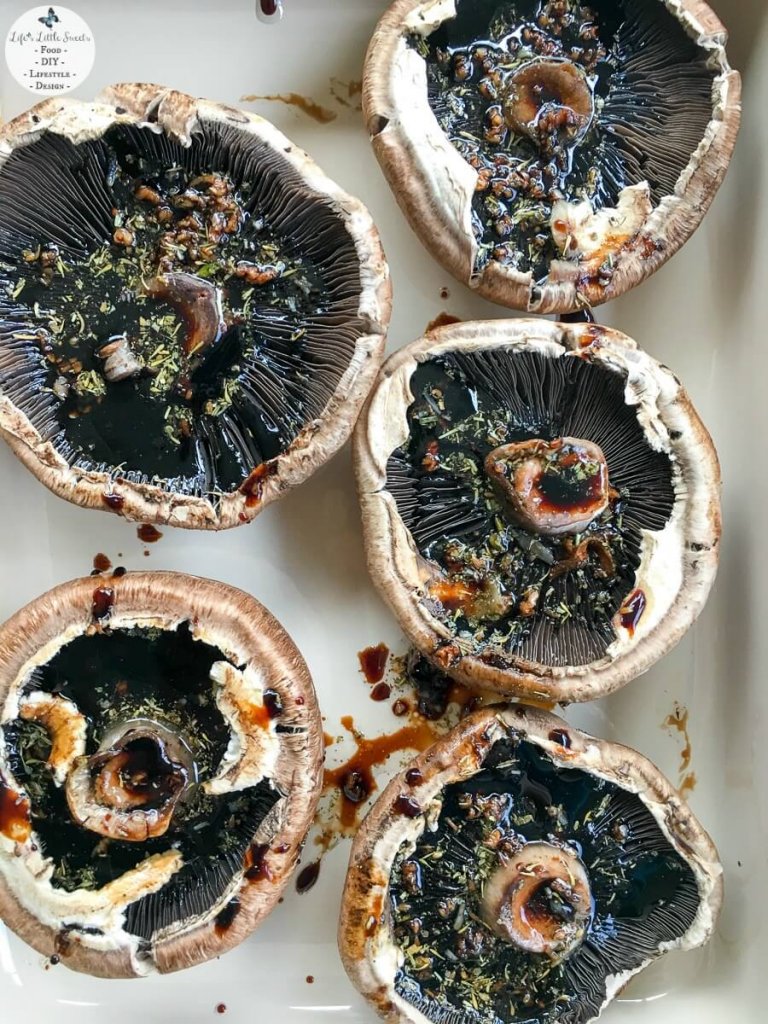 Balsamic Marinated Baked Portobello Mushrooms #FoodieMamas | Life's Little Sweets - Balsamic Marinated Baked Portobello Mushrooms are a flavorful and meaty accompaniment to dinner or a tasty topping over salad! Check out all 9 recipes in the #FoodieMamas Delicious Mushroom Recipe Roundup!