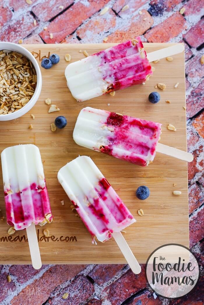 Raspberry & Blueberry Yogurt Granola Popsicles from Ali Randall | Home & Plate