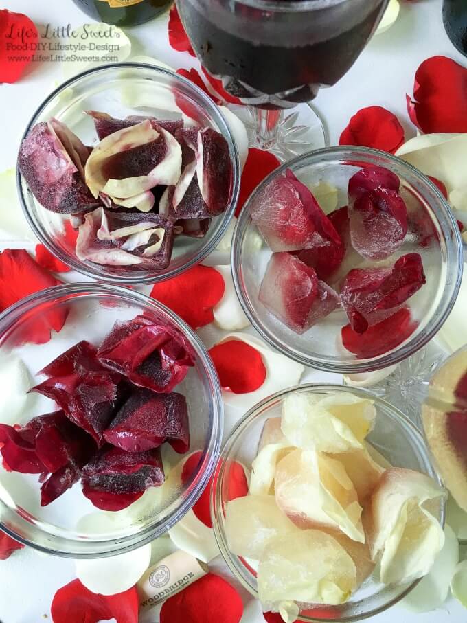(Msg 4 21+) These Cabernet Sauvignon and Chardonnay Rose Petal Wine Ice Cubes are a pretty and romantic way to serve wine. Impress your guests or that special someone with this easy 2 ingredient recipe! #ad #VinoBlockParty #CollectiveBias