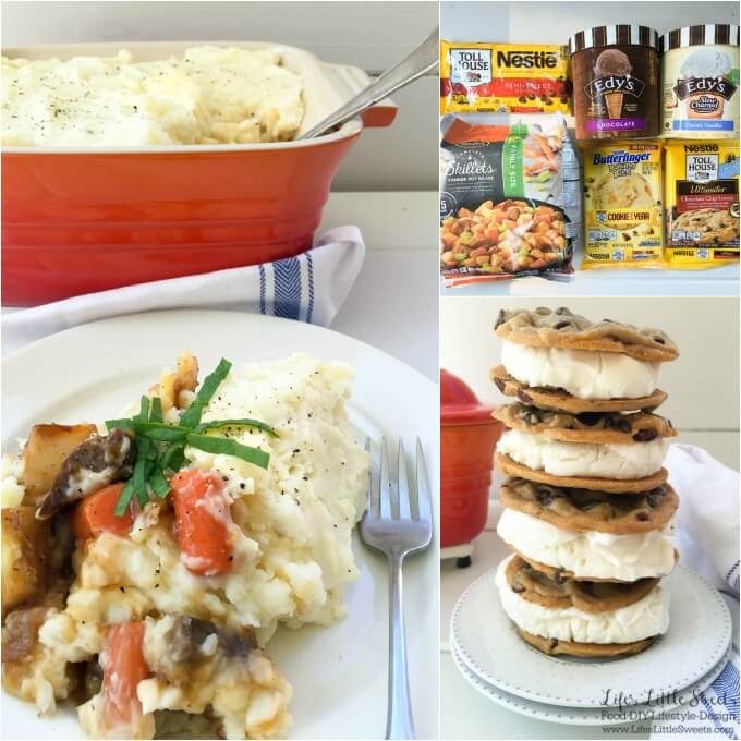 This Easy Shepard's Pot Roast Pie takes only 6 ingredients or less to make, has a STOUFFER'S® Complete Skillets Yankee Pot Roast topped with homemade mashed potatoes. 2-Ingredient Chocolate Chip Vanilla Ice Cream Sandwiches using EDY'S® Vanilla ice cream and TOLL HOUSE® Chocolate Chip Lovers Cookie Dough make a great dessert to go with this hearty dinner! #BackToSchoolReady #CollectiveBias