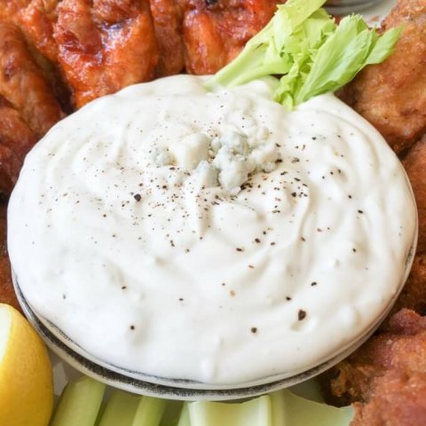 #AD This Blue Cheese Dipping Sauce is so creamy, fresh and tasty! It goes perfectly with wings from Walmart's Hot Deli where you can get 20 Wings for ! Have this combo for your game day gathering! #GameTimeHero #CollectiveBias