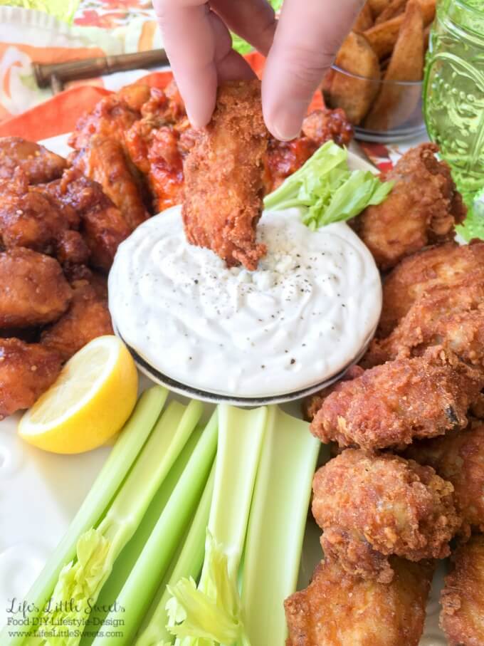 #AD This Blue Cheese Dipping Sauce is so creamy, fresh and tasty! It goes perfectly with wings from Walmart's Hot Deli where you can get 20 Wings for ! Have this combo for your game day gathering! #GameTimeHero #CollectiveBias
