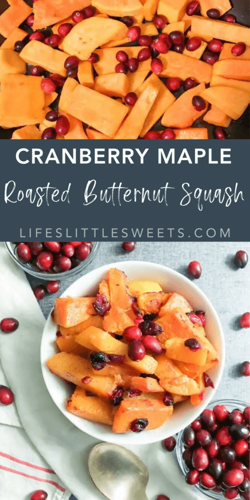 cranberry maple roasted butternut squash with text overlay