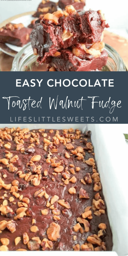 easy chocolate toasted walnut fudge with text overlay