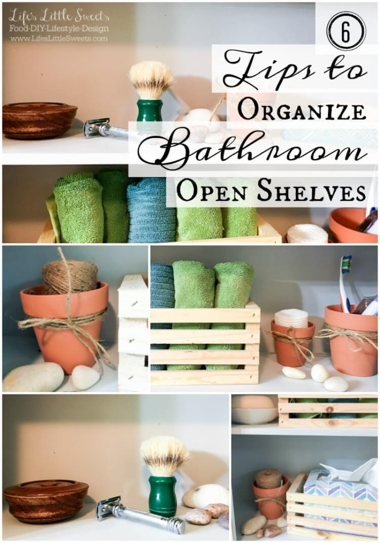 ✅ Check out these 6 Tips to Organize Bathroom Open Shelves! I share an open shelf case study of a recent organization project. #ad #GetUnderTheRim #CollectiveBias @Target @scotchbrite