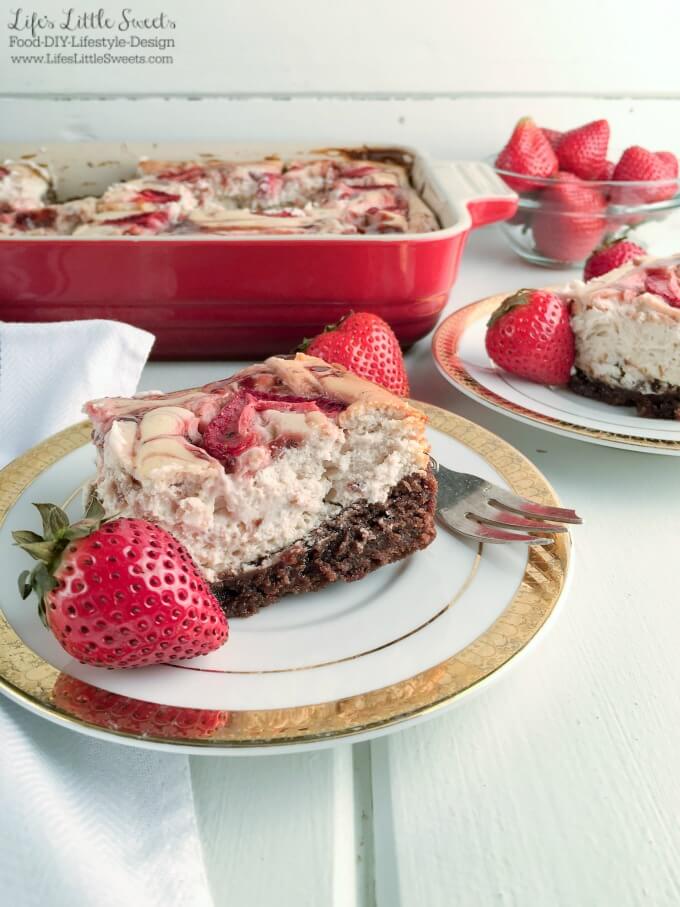 ? This Brownie Bottom Marbled Strawberry Cheesecake is so fruity, chocolate-y and full of cheesecake goodness. This is a one-pan dessert that is perfect to bring to the Thanksgiving dessert table because it feeds a crowd with 12 servings. I use Smucker's Fruit & Honey Strawberry Fruit Spread in the marbled cheesecake layer with yummy results! #ad #EasyHolidayEats #CollectiveBias @Smuckers @Walmart