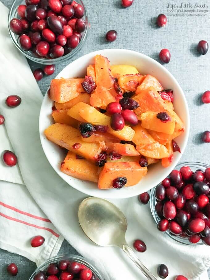 Cranberry Maple Roasted Butternut Squash is a sweet and savory side to better your Holiday dinner table goals. Serve up this festive, easy-to-make, roasted dish this holiday season! (dairy-free, vegan) #ad #Walmart #TameTummyTrouble #GetReliefFromTheFeast #FeelBetterFromTopToBottom