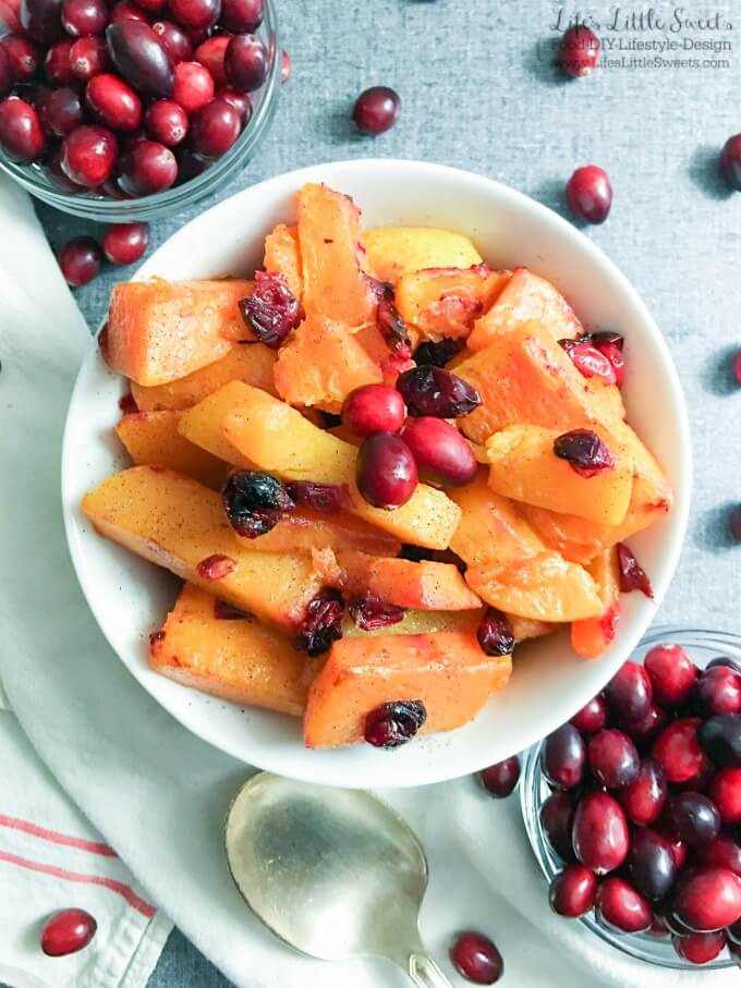 Cranberry Maple Roasted Butternut Squash is a sweet and savory side to better your Holiday dinner table goals. Serve up this festive, easy-to-make, roasted dish this holiday season! (dairy-free, vegan) #ad #Walmart #TameTummyTrouble #GetReliefFromTheFeast #FeelBetterFromTopToBottom