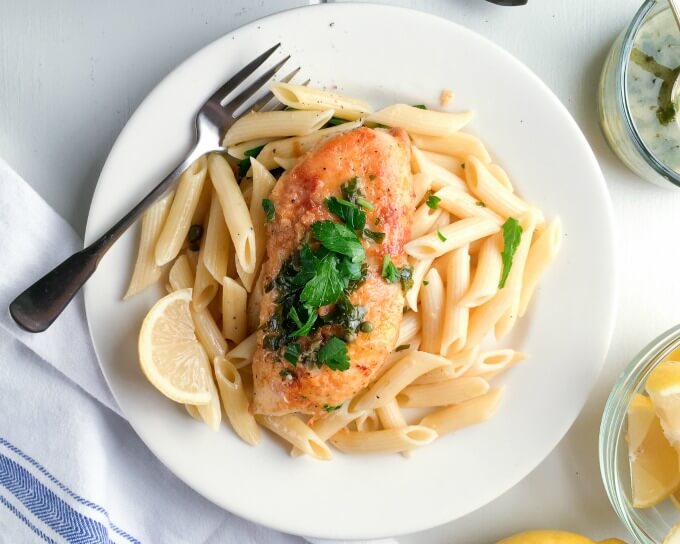 ? Lemon Chicken Piccata Penne Pasta - Lemon, capers, chicken, Penne pasta, butter - perfection has been reached! This Lemon Chicken Piccata Penne Pasta is a solid dinner recipe right here. Make it now, your taste buds will thank me. (with dairy-free option, 4-6 servings) #ad #FamilyPastaTime @BarillaUS @Target #CollectiveBias