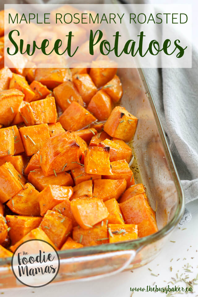 Maple Rosemary Glazed Sweet Potatoes | Chrissie Baker of The Busy Baker - 14 Incredible Holiday Side Dish Recipes #FoodieMamas