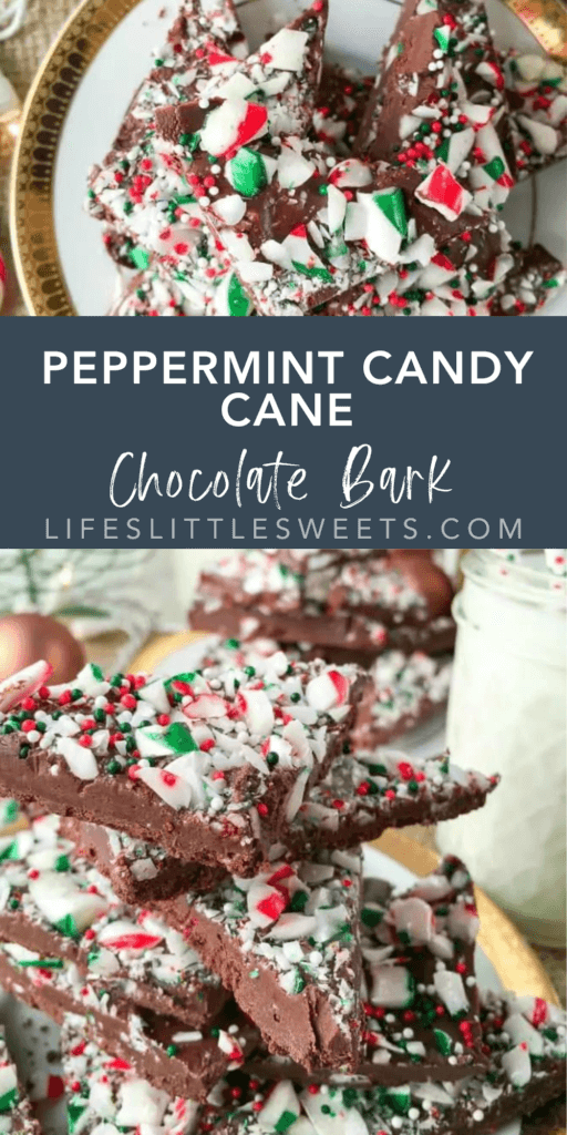 peppermint candy cane bark with text overlay