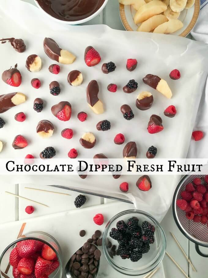This Chocolate Dipped Fresh Fruit recipe is so easy to prepare and easy to customize with a minimum of only 2 ingredients dark chocolate and your favorite fruit!