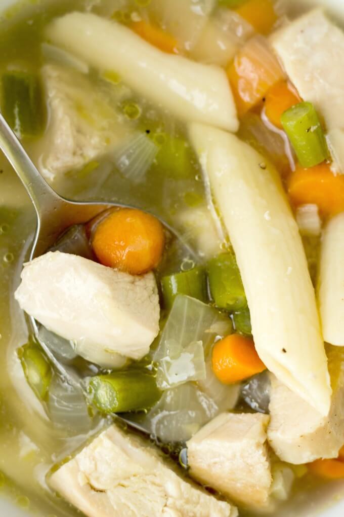 Soothing Ginger Garlic Chicken Noodle Soup is your nourishing and healthful friend when you are nursing a cold or just want a bowl of warm goodness for your tummy.