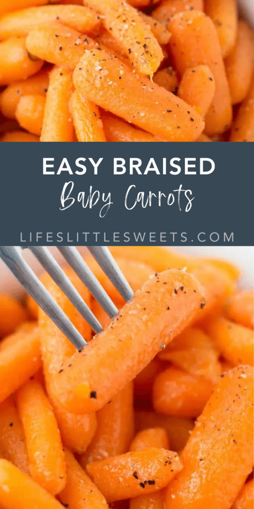 easy braised baby carrots with text overlay