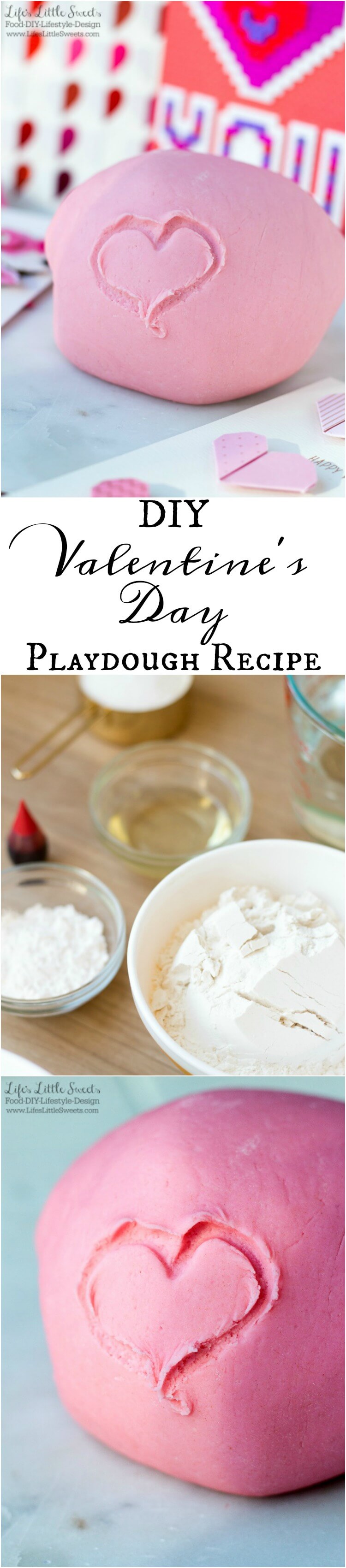 This DIY Valentine's Day Playdough Recipe is an easy kids activity that you can do for a classroom or teacher's gift for Valentine's Day along with Hallmark Signature Valentine's Day Cards. It only takes only a few minutes, 5 ingredients (minimum) to make and lasts for months! (makes about 1 lb. 11.6 ounces) #SendingYourLove #CollectiveBias #ad @Walmart #playdough #diy #kidsactivities #pink