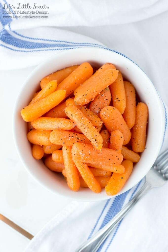 These Easy Braised Baby Carrots are a great side dish with dinner. They are tender and savory and seasoned simply with salt, pepper and butter. (vegan option)