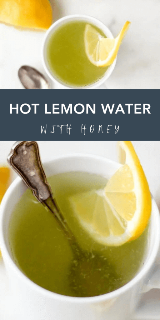 hot lemon water with honey with text overlay