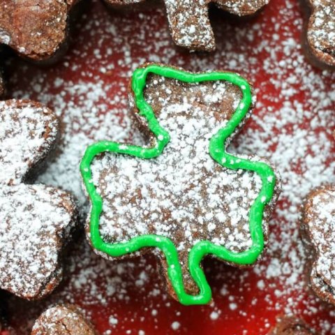 St. Patrick's Day Shamrock Shaped Brownies www.LifesLittleSweets.com