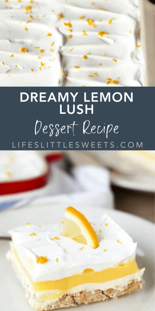 dreamy lemon lush dessert with text overlay