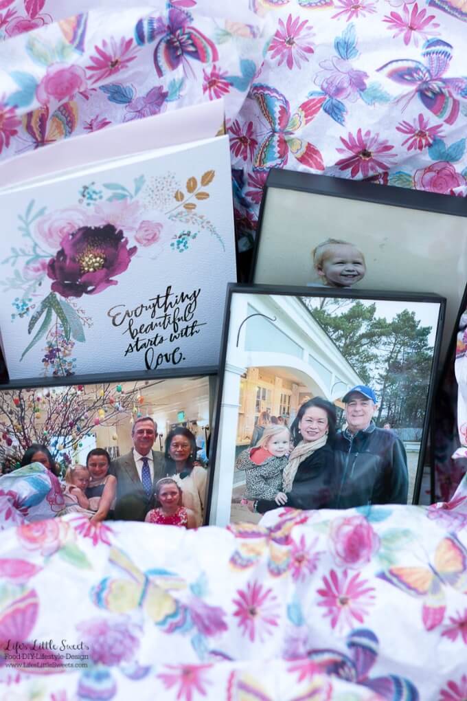 DIY for Mother's Day | This DIY Mother's Day Care Package is a perfect, thoughtful gift for a Mother in your life! Fill a box with special, framed photos and you can complete your package with a Hallmark Signature card. #ad #HallmarkForMom #CollectiveBias @walmart www.LifesLittleSweets.com