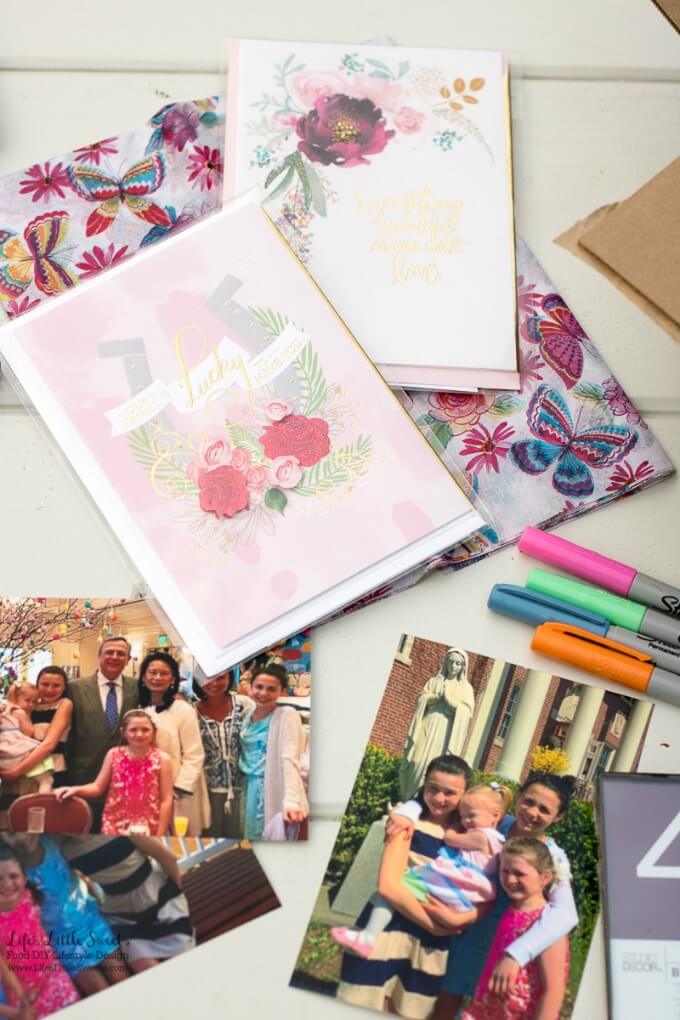 Gather your materials | This DIY Mother's Day Care Package is a perfect, thoughtful gift for a Mother in your life! Fill a box with special, framed photos and you can complete your package with a Hallmark Signature card. #ad #HallmarkForMom #CollectiveBias @walmart www.LifesLittleSweets.com