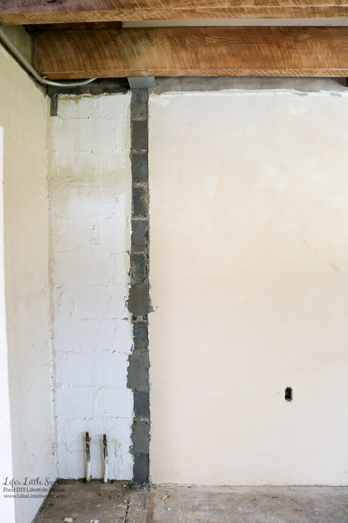 Partially patched wall | Kitchen Renovation Ceiling Walls and Plumbing Update - Here's our latest update on the last 2 weeks for our modern, industrial Kitchen Renovation Project Series (45 photos!).