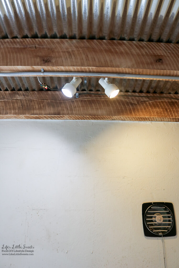 Temporary track lighting | Kitchen Renovation Ceiling Walls and Plumbing Update - Here's our latest update on the last 2 weeks for our modern, industrial Kitchen Renovation Project Series (45 photos!). www.LifesLittleSweets.com