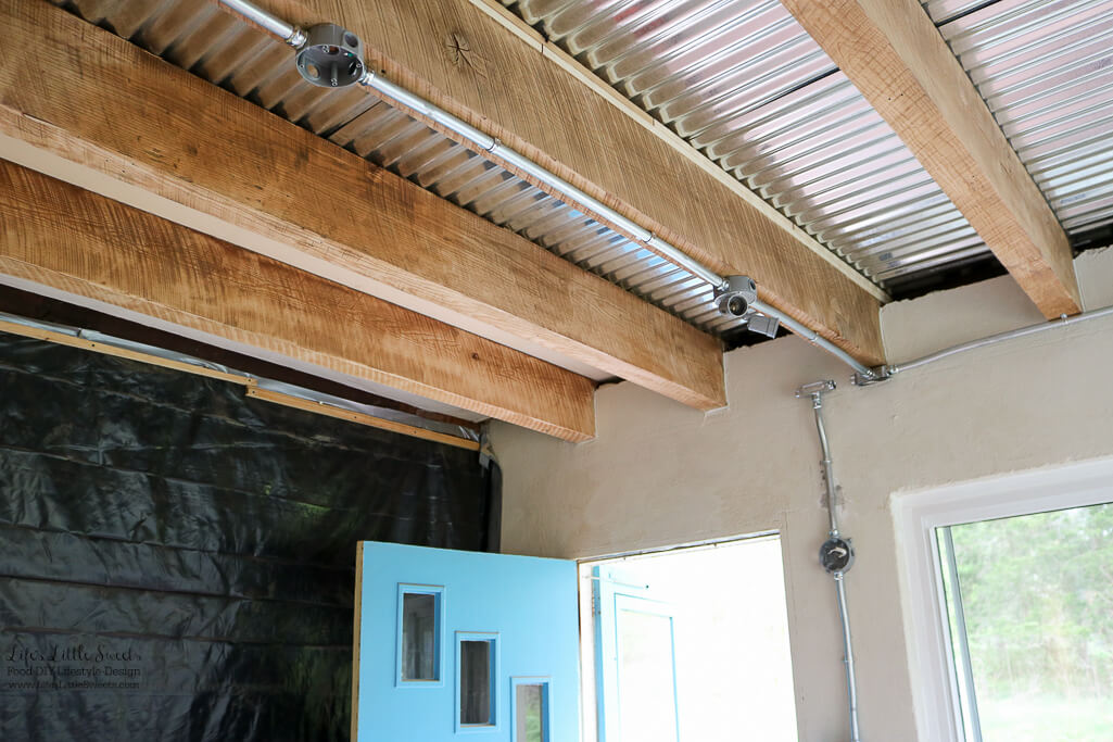 The electrical along the beams | Kitchen Renovation Ceiling Walls and Plumbing Update - Here's our latest update on the last 2 weeks for our modern, industrial Kitchen Renovation Project Series (45 photos!). www.LifesLittleSweets.com
