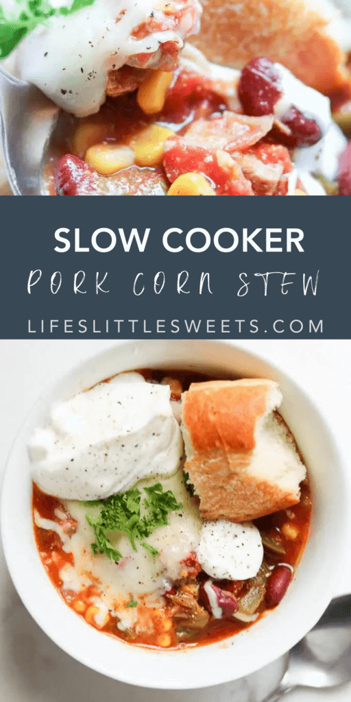 slow cooker pork corn stew with text overlay