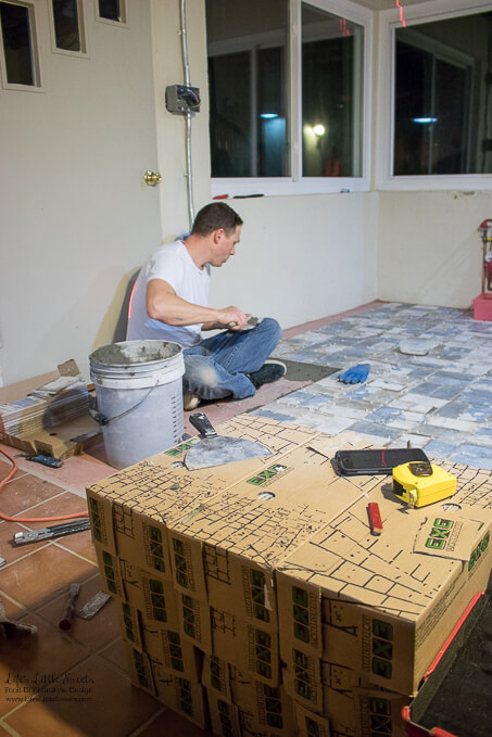 21. Eric is a trooper! The tile master! | Kitchen Renovation New Tile Floor – Check out the latest from the Life’s Little Sweets home kitchen renovation being our tile floor odyssey this past week (and other updates with 45 photos!)